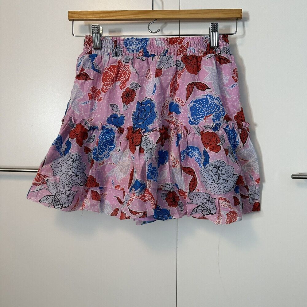NWT Steve Madden XS Mini Skirt Pink Ruffle Maya Floral Beach Coastal Whimsy - Picture 7 of 8